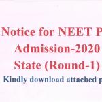 Notice- PG Admission 2020 (State round 1)
