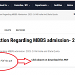 Instruction Regarding MBBS admission- 2023 -24 All India and State Quota